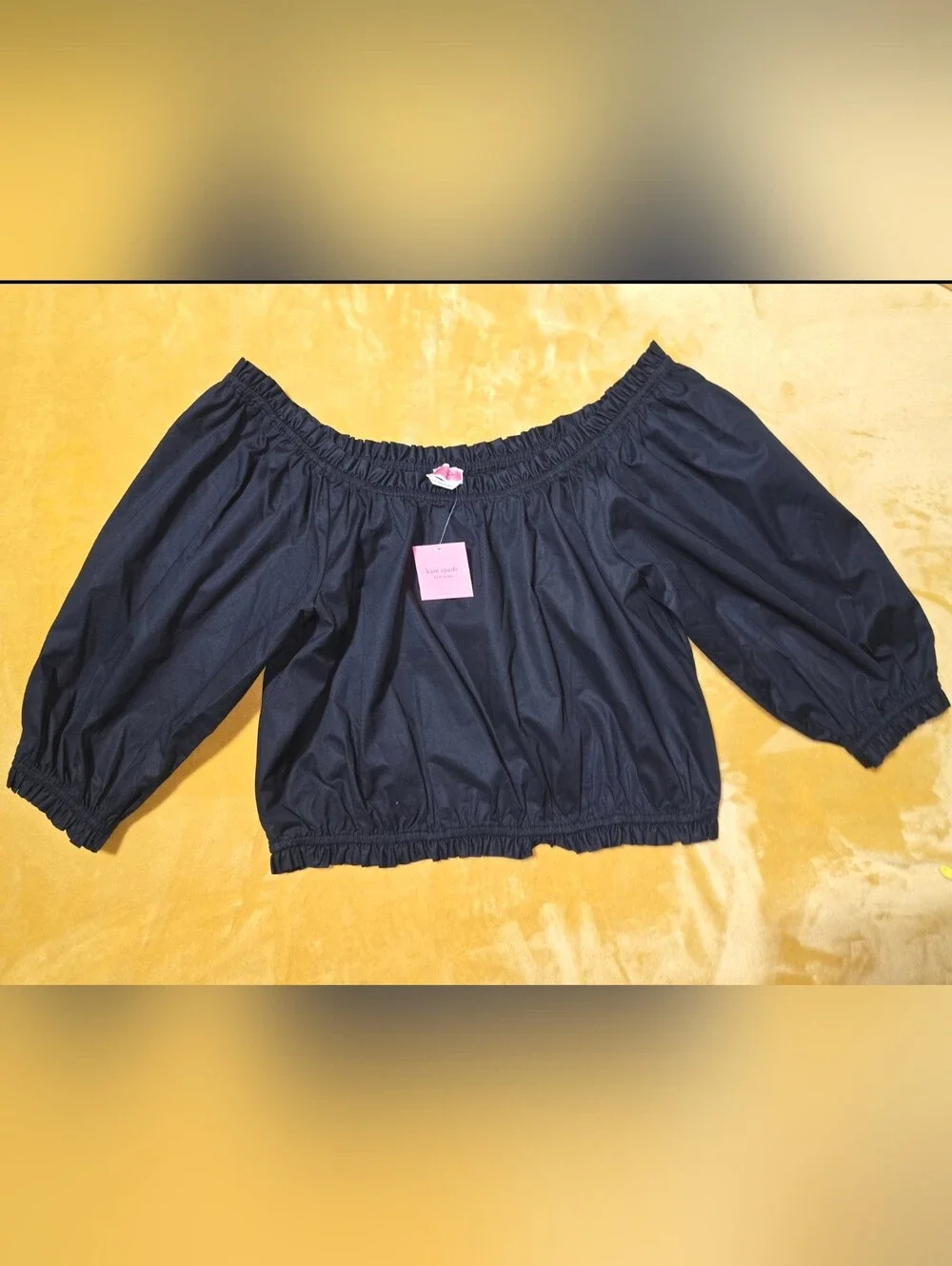Kate Spade Off-Shoulder Smocked Waist Bubble Top - Black